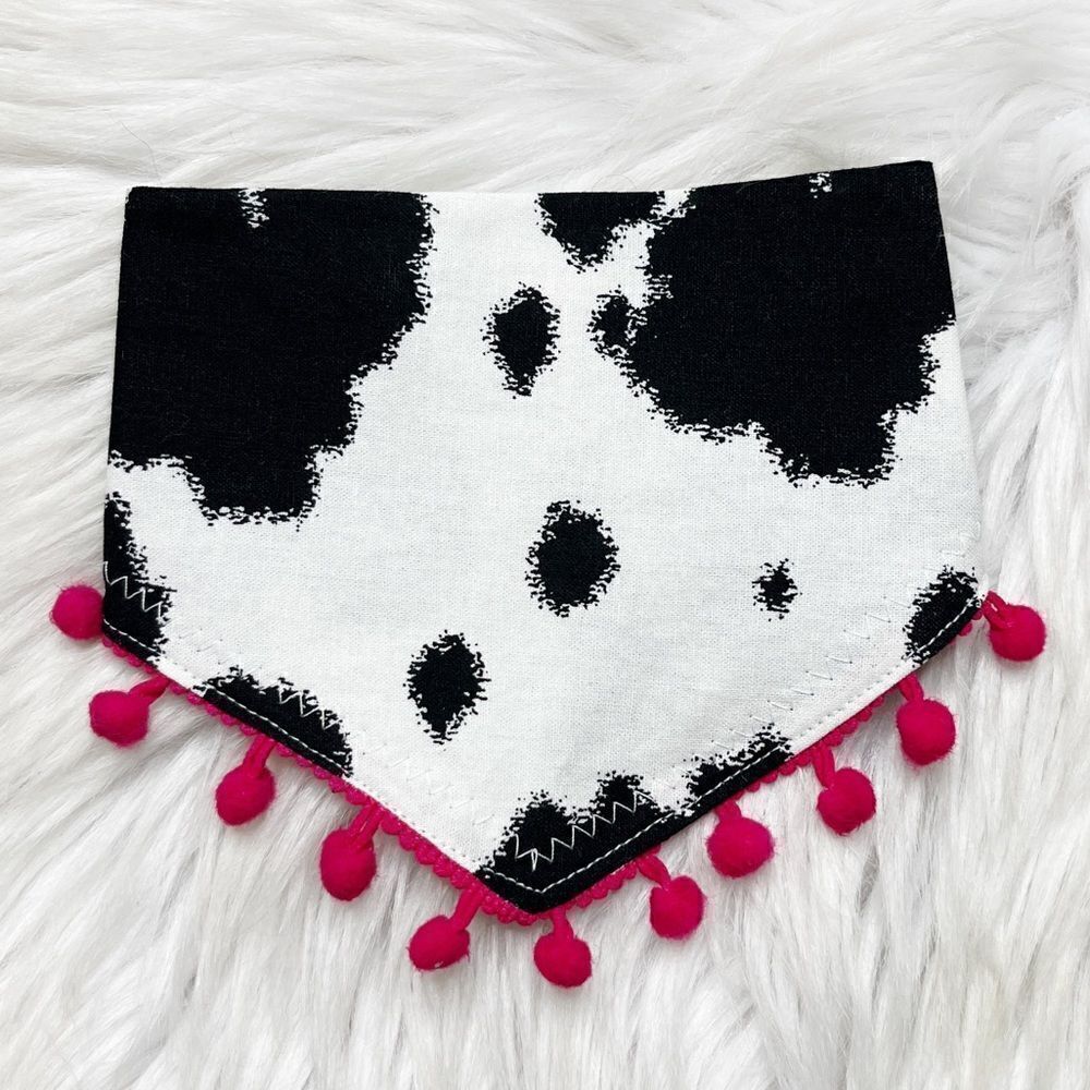 Louadore Nala's MOOd Cow Print Dog Bandana Black White Pink
